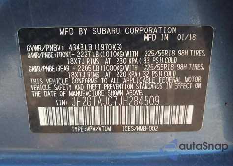 2018 Subaru Crosstrek 2.0I Limited from USA, damaged, VIN JF2GTAJC7JH284509
